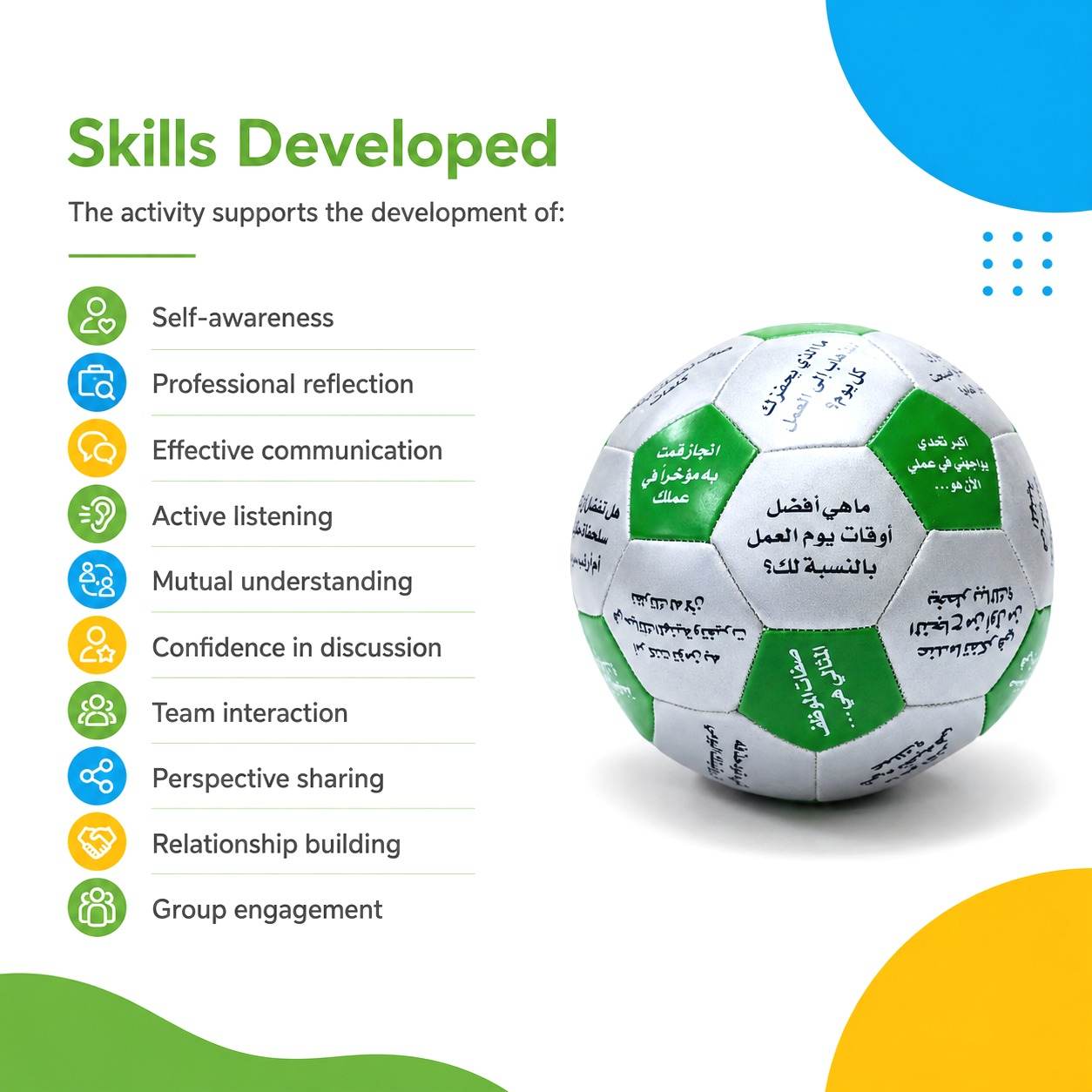 Work Ball Arabic – 32 Questions About Work For Professional Workshops - Fun Learning Store