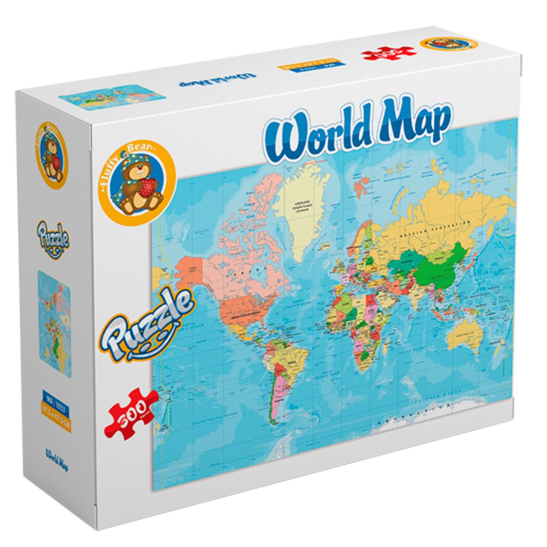 World Map Puzzle in English for Kids - 300 Pieces - Fun Learning Store