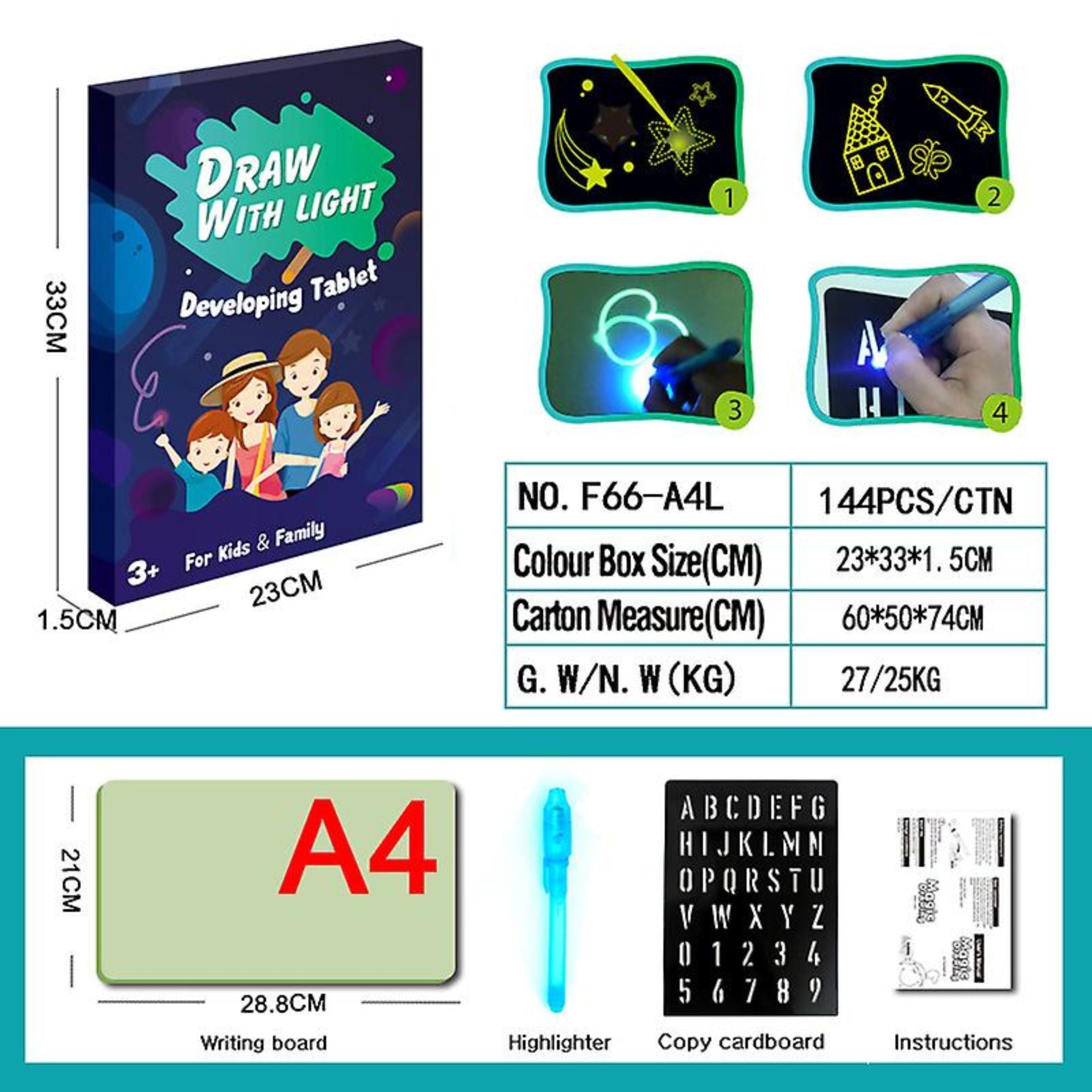 Magic Light Drawing Pad Light Up Drawing Fun Developing Toy Draw Sketchpad Board Portable