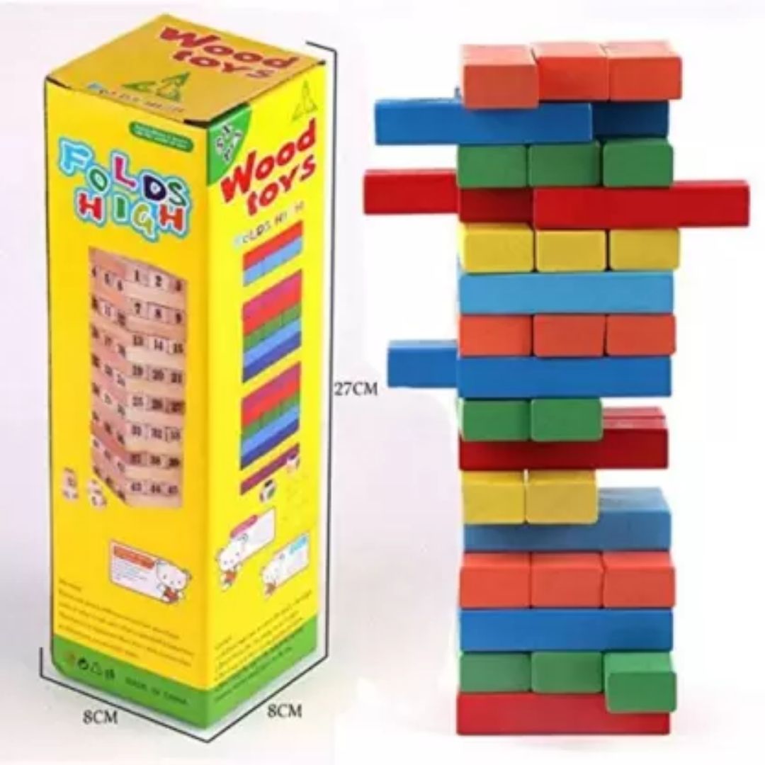 Wood Toys Fold High Colorful 51 pcs Wooden Color Building Blocks Game, Multicolor