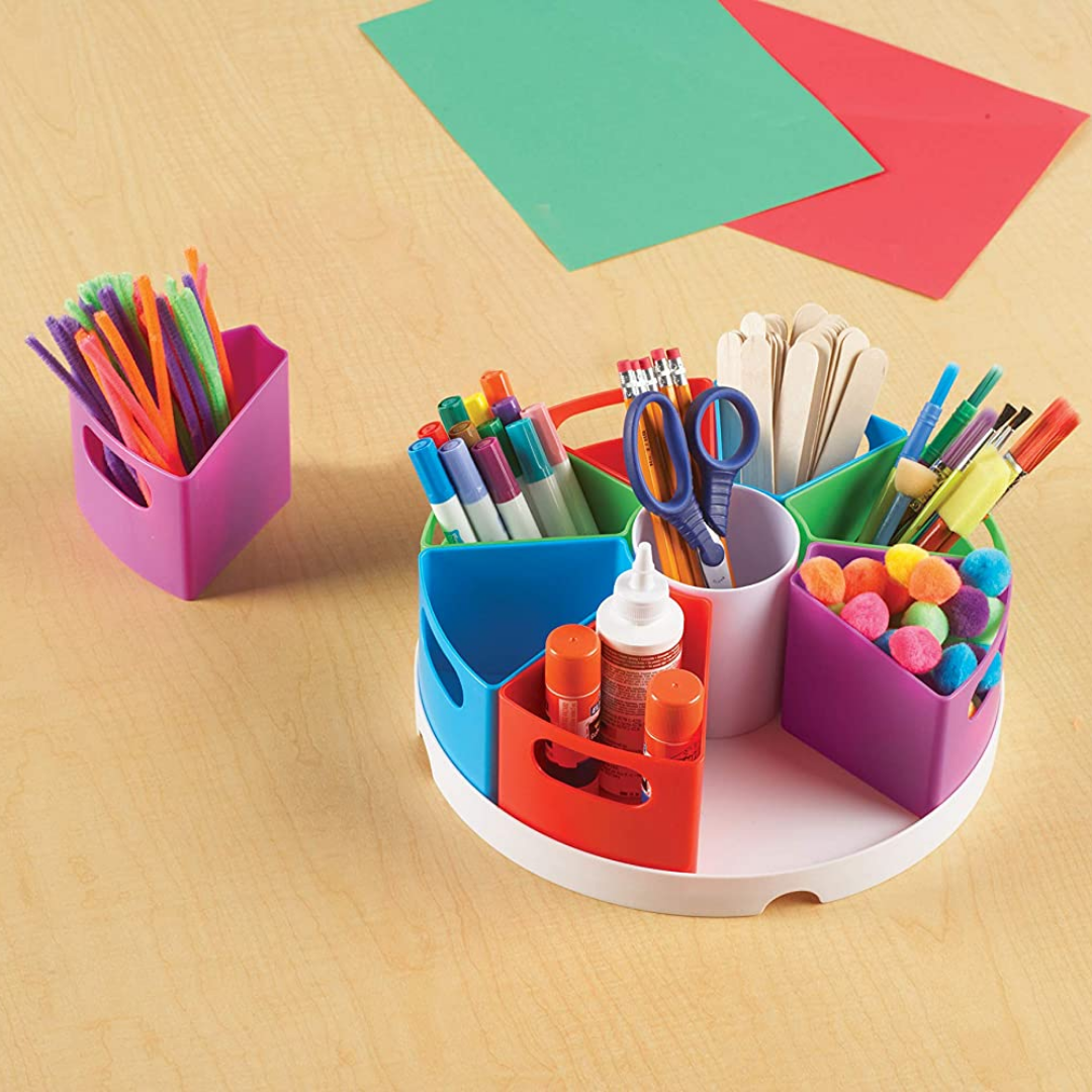 12 Art Supply Storage Organizer Desk Caddy – Color-Coded, 9-Bin Rotating  Desk Organizer, Supply Caddy for Classroom, Craft & Rotating Makeup
